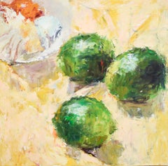 Limes (Impressionistic Still Life Painting of Green Fruit on Yellow Tablecloth)