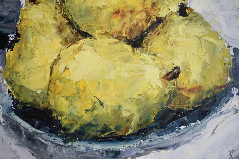 Pears II (Impressionistic Fruit Still Life Painting of Chartreuse Yellow Pears) - Green Figurative Painting by Dale Payson