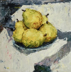 Pears II (Impressionistic Fruit Still Life Painting of Chartreuse Yellow Pears)