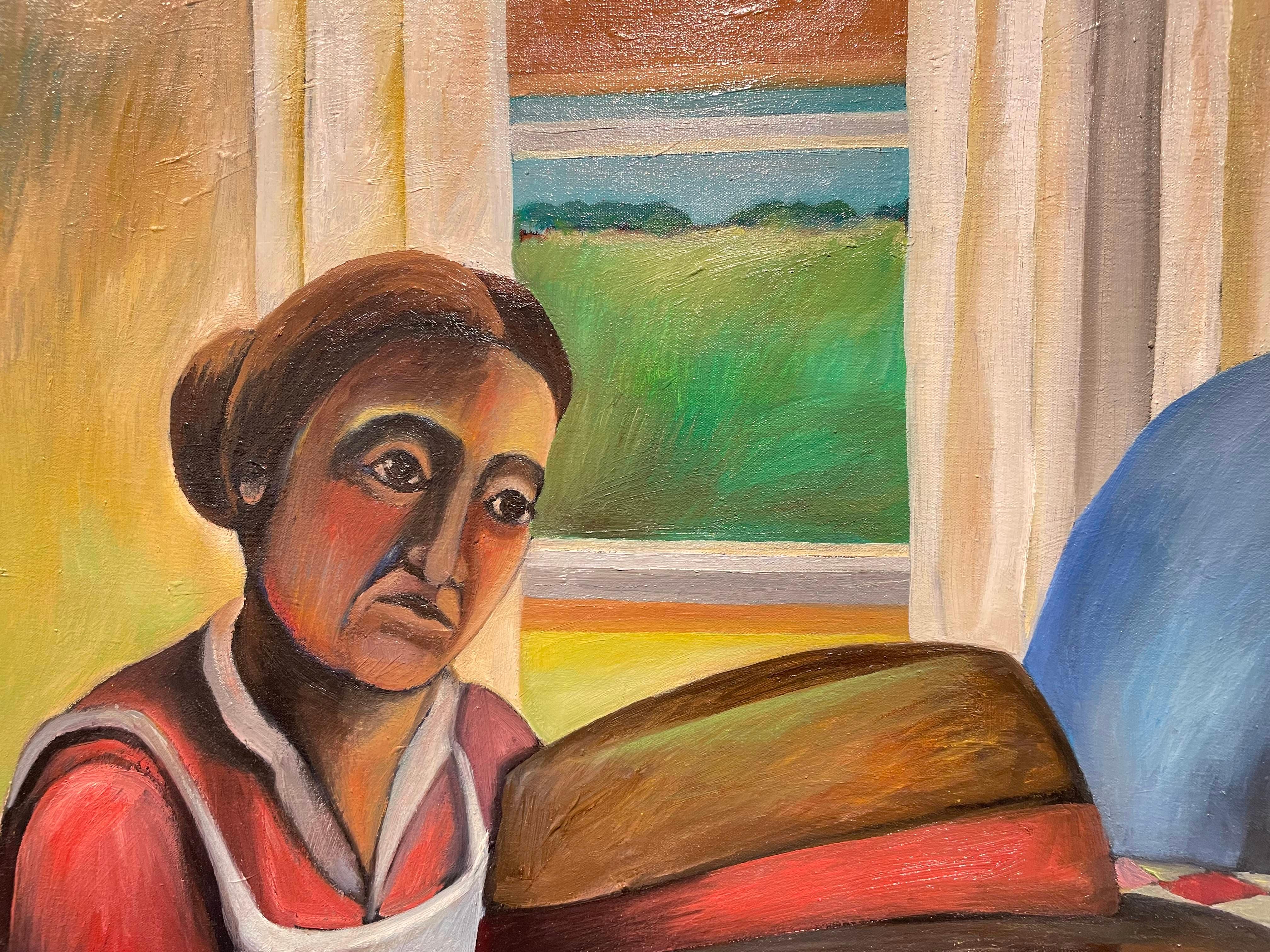En torno a la mesa de la cocina, Escena familiar de finales del siglo XX, Artista de Cleveland en venta 6
