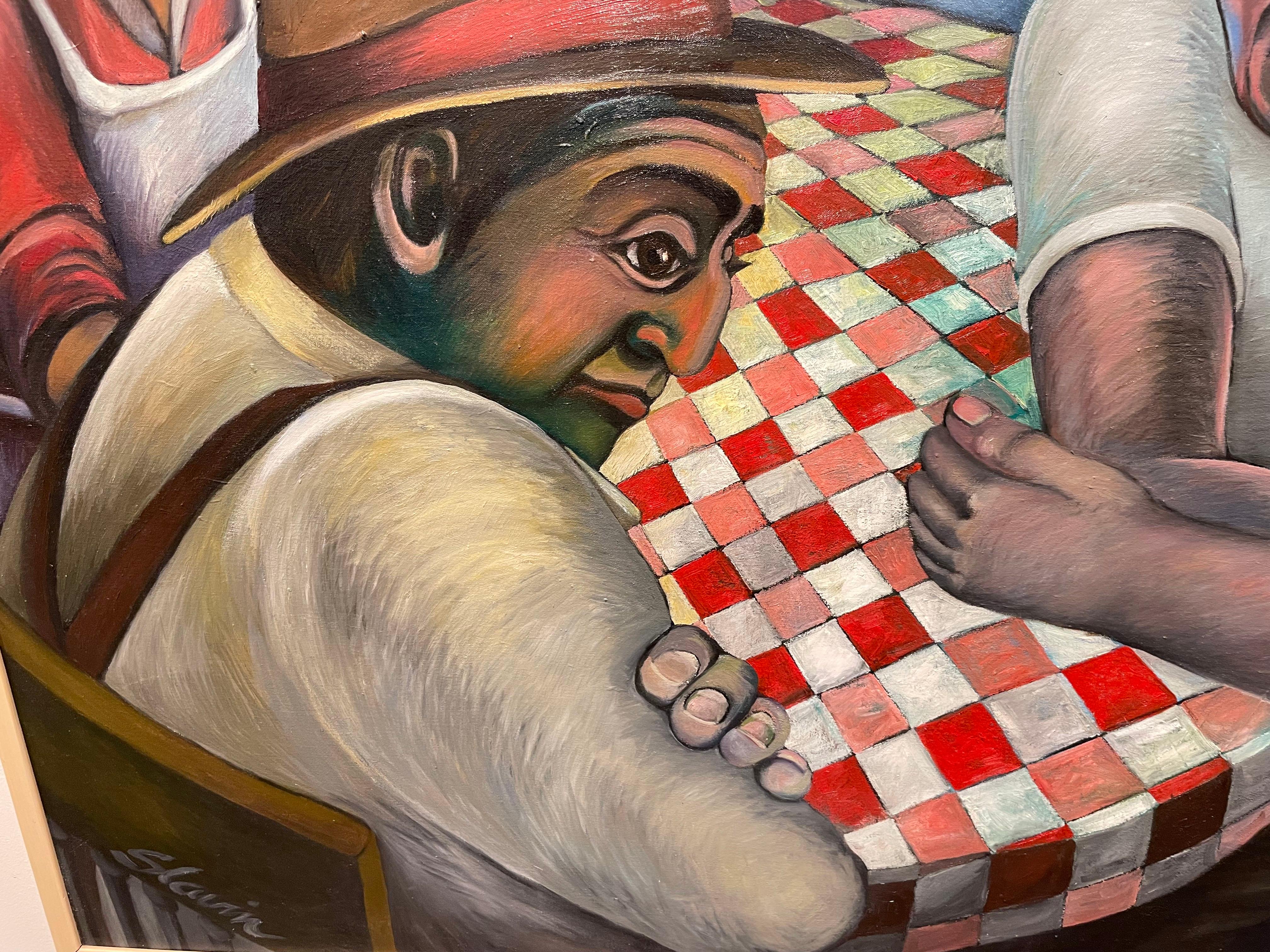 En torno a la mesa de la cocina, Escena familiar de finales del siglo XX, Artista de Cleveland en venta 7