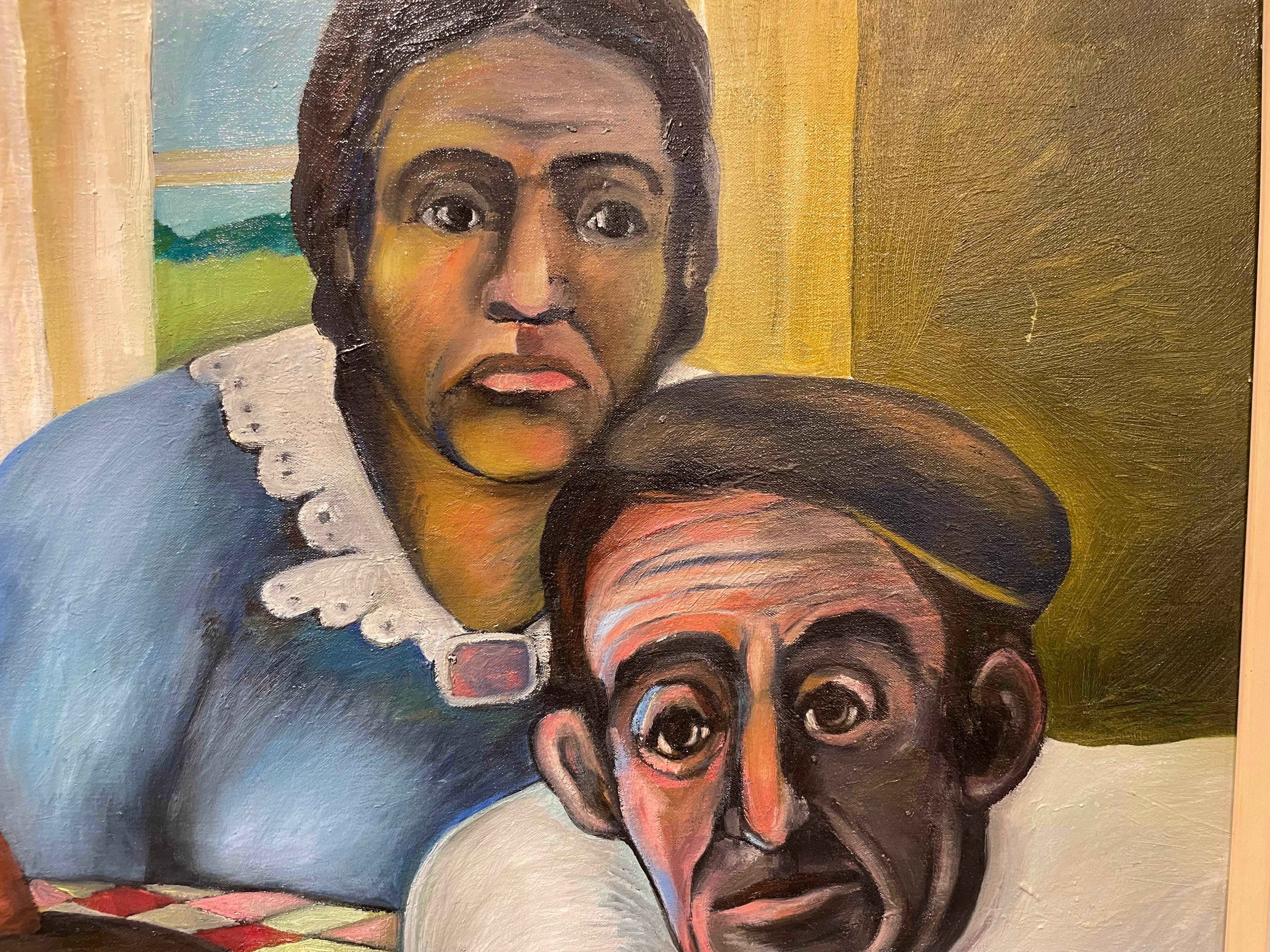 En torno a la mesa de la cocina, Escena familiar de finales del siglo XX, Artista de Cleveland en venta 9