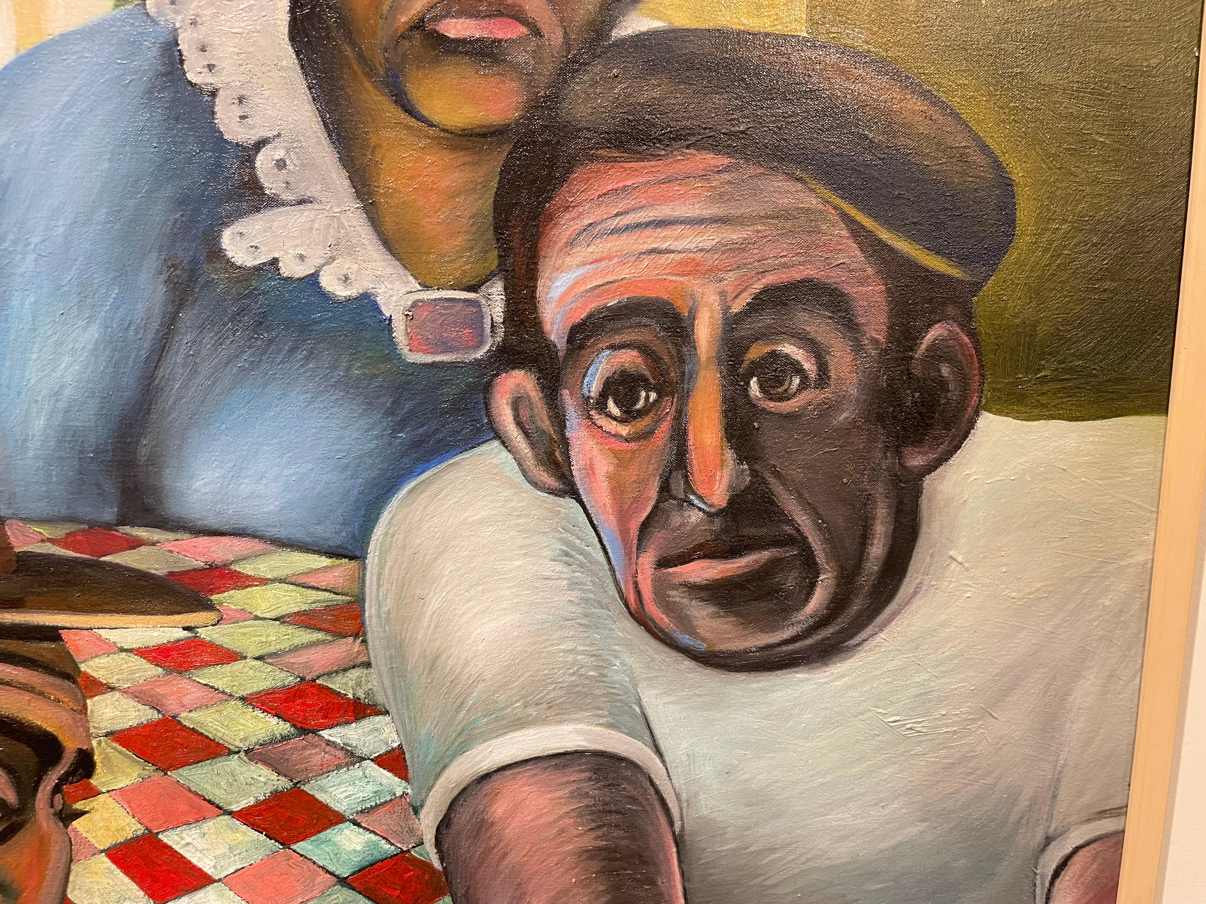 En torno a la mesa de la cocina, Escena familiar de finales del siglo XX, Artista de Cleveland en venta 5