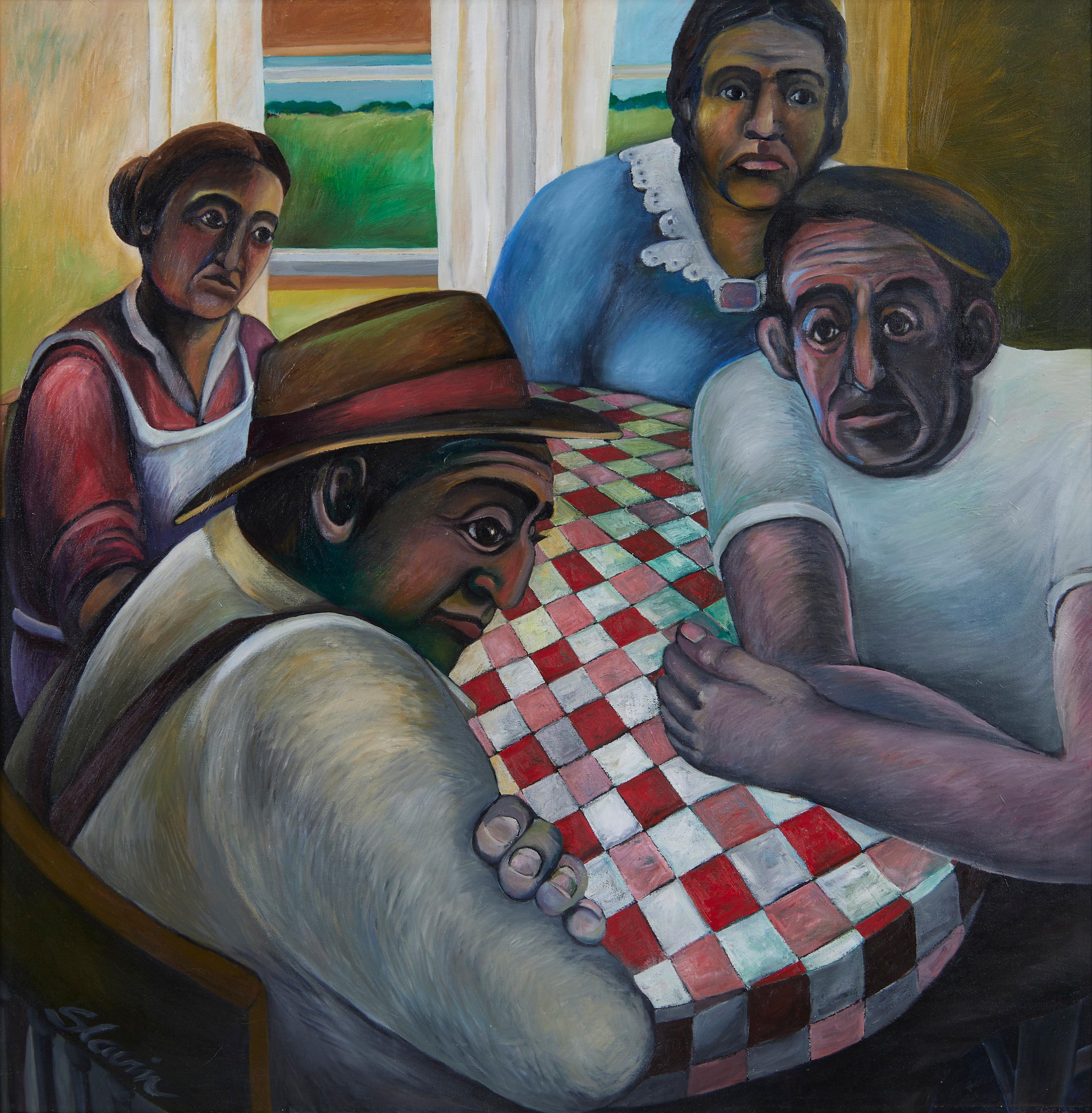 Runder Küchentisch, Familienszene des späten 20. Jahrhunderts, Künstler aus Cleveland