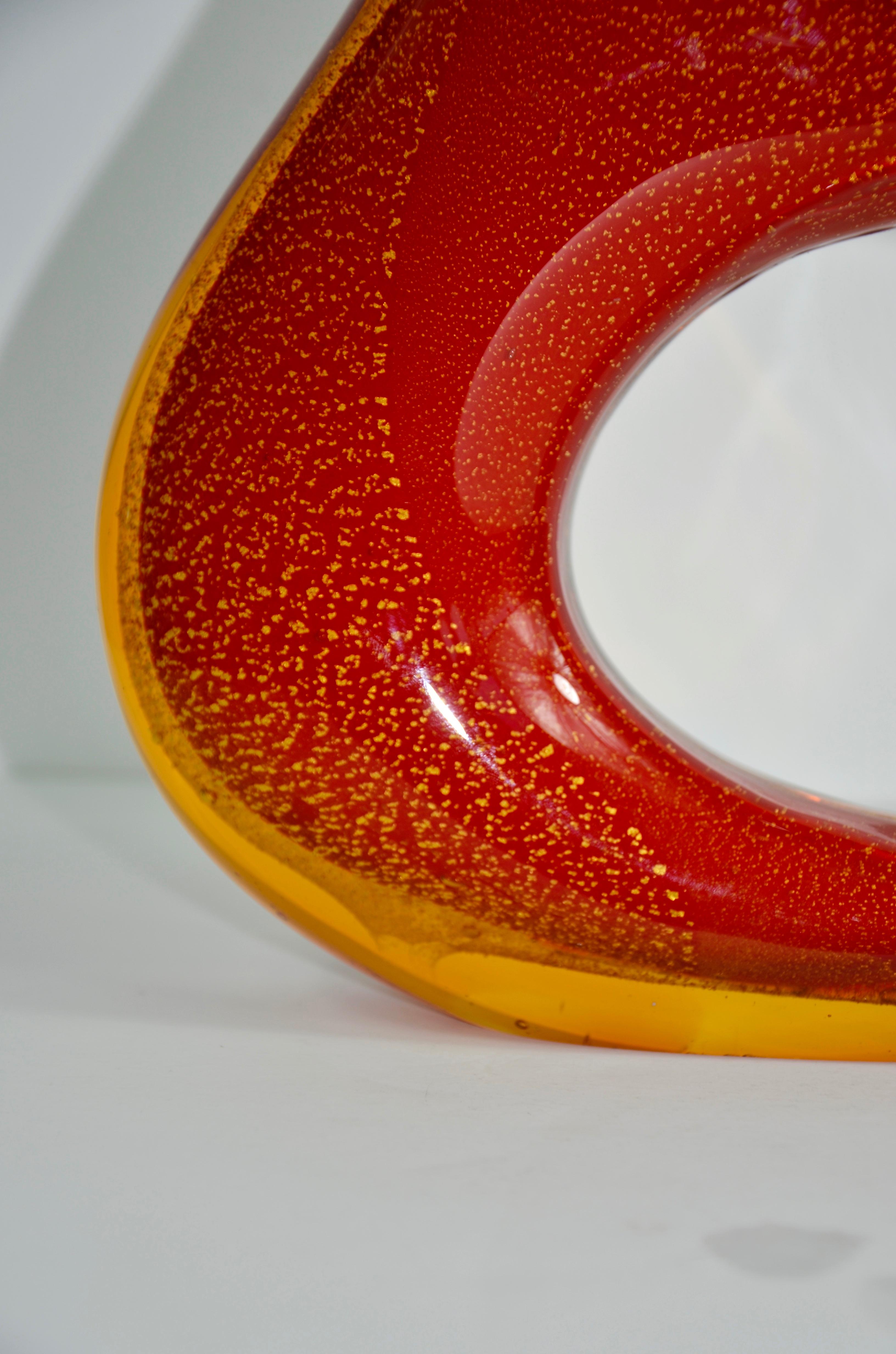 Dale Tiffany Orange Red with Gold Fleck Organic Shape Blown Art Glass Vase 9