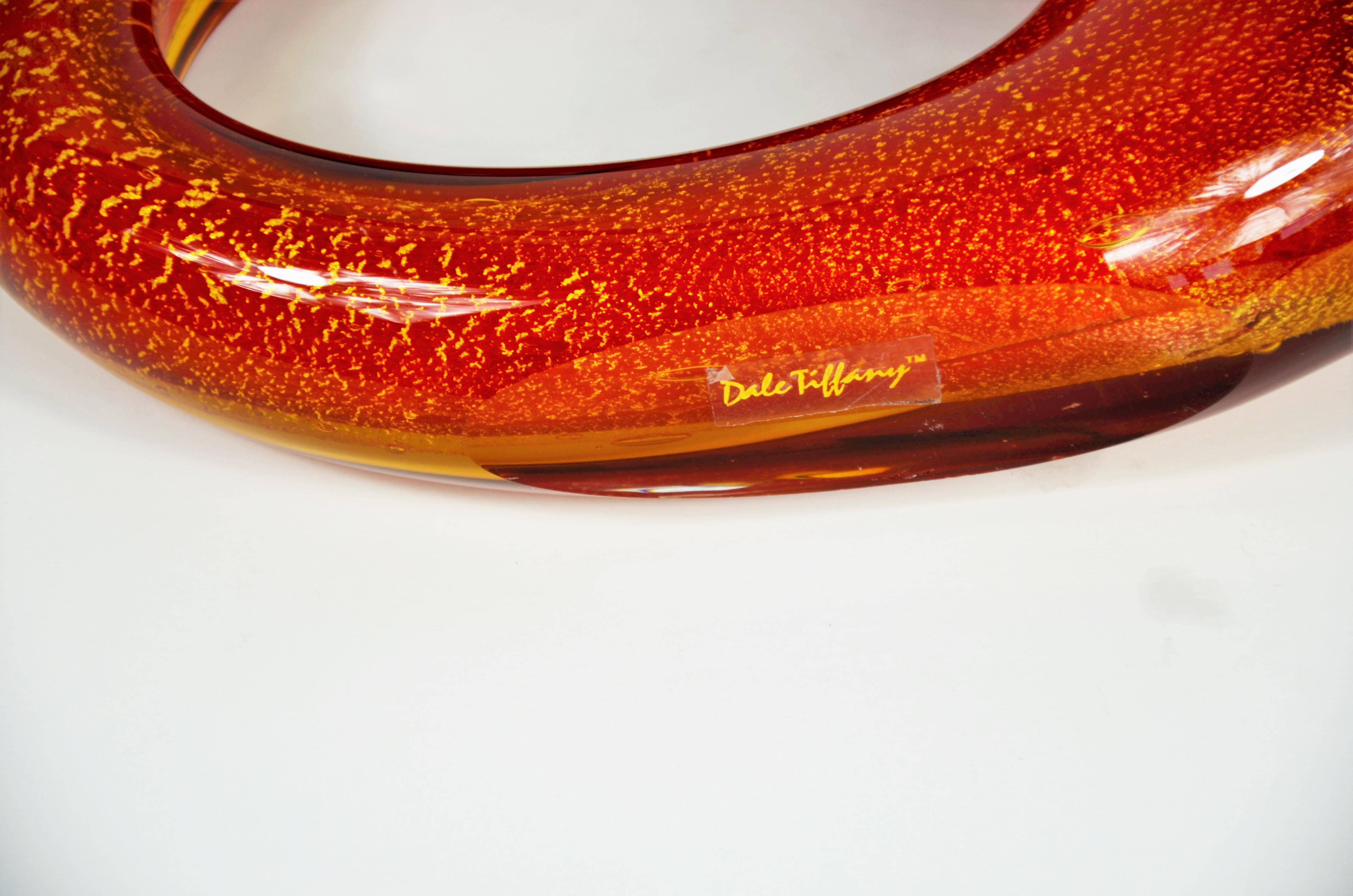 Dale Tiffany Orange Red with Gold Fleck Organic Shape Blown Art Glass Vase 13