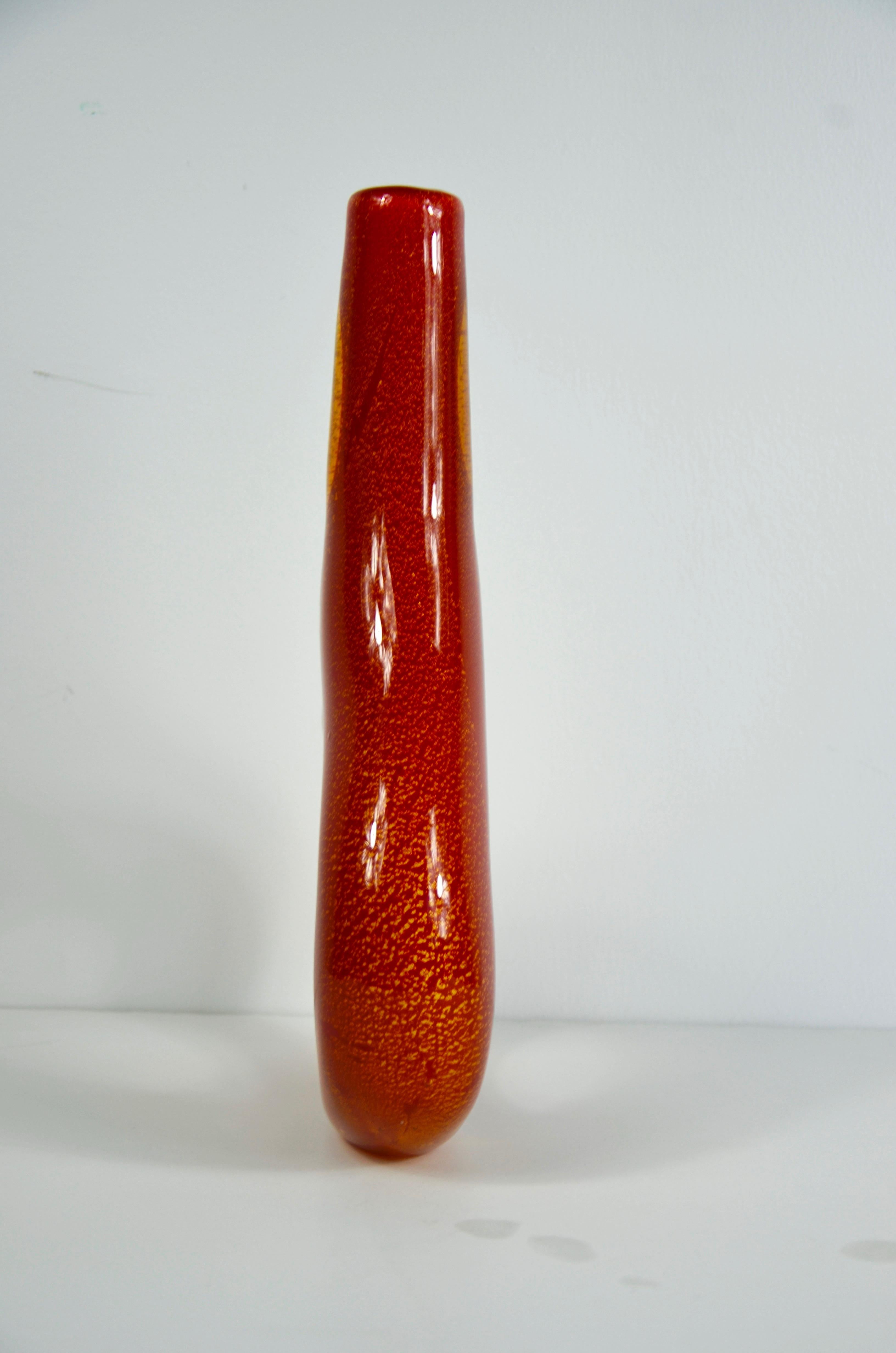 Late 20th Century Dale Tiffany Orange Red with Gold Fleck Organic Shape Blown Art Glass Vase