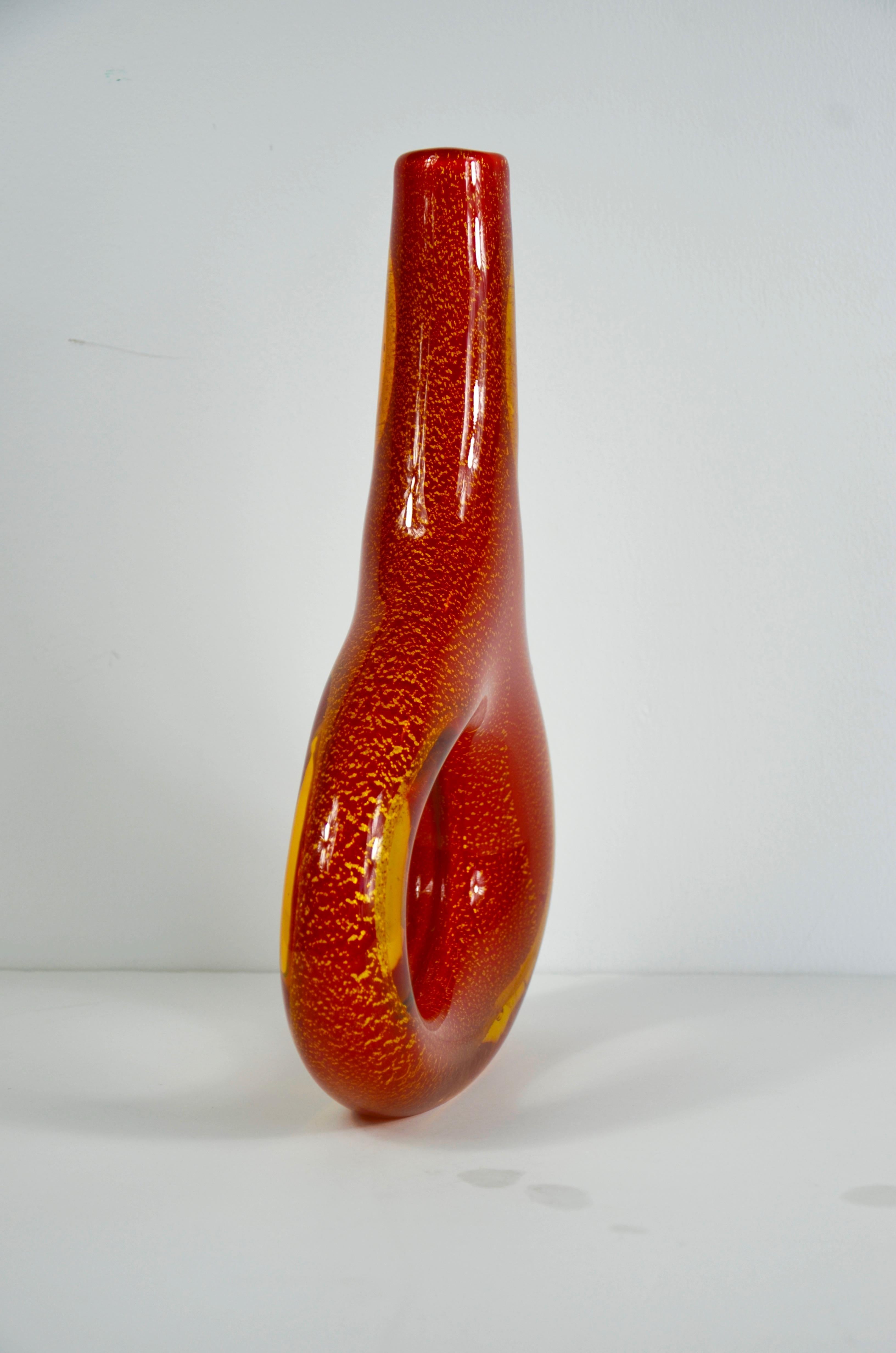 Dale Tiffany Orange Red with Gold Fleck Organic Shape Blown Art Glass Vase 1