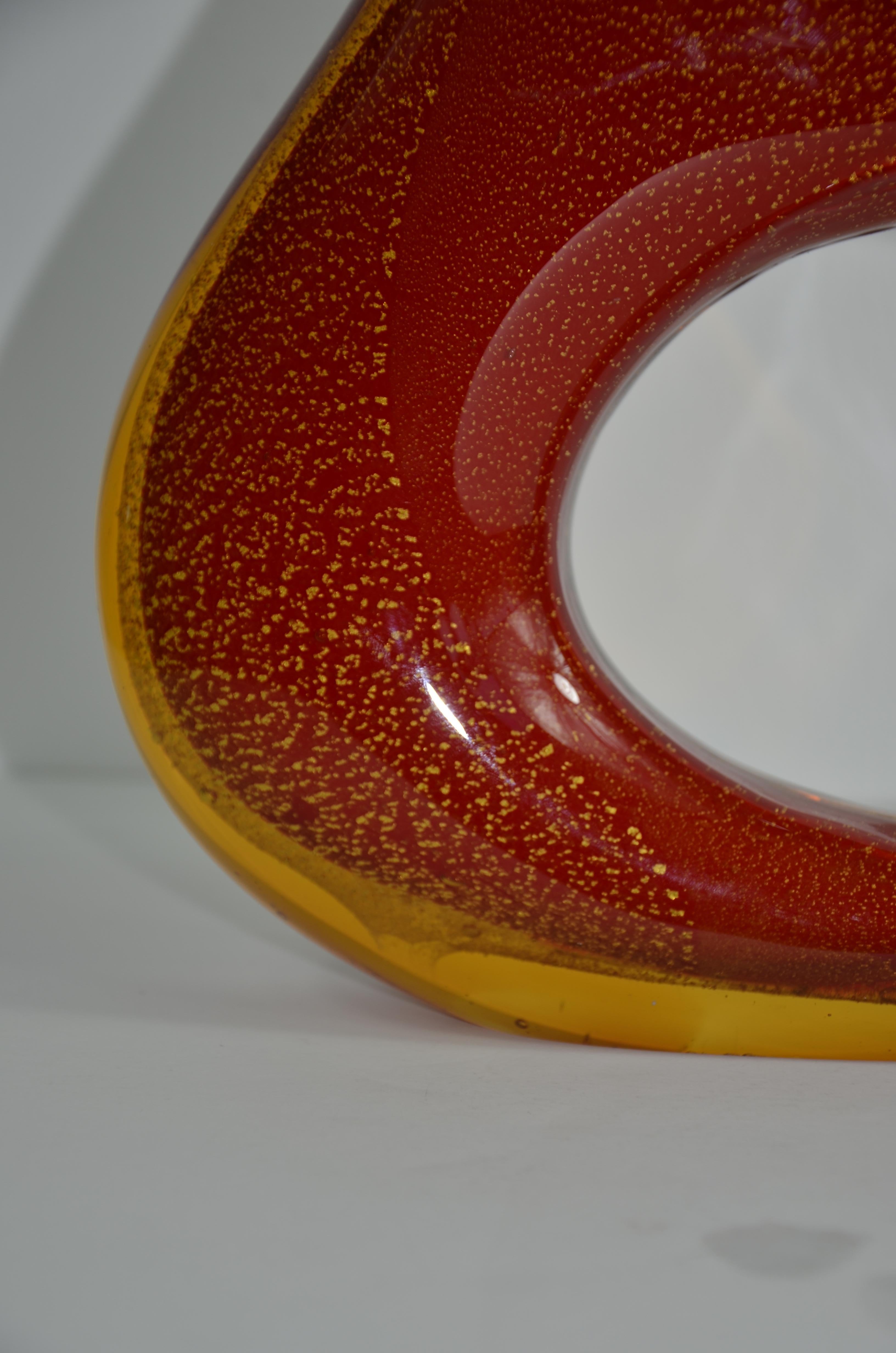 Dale Tiffany Orange Red with Gold Fleck Organic Shape Blown Art Glass Vase 2