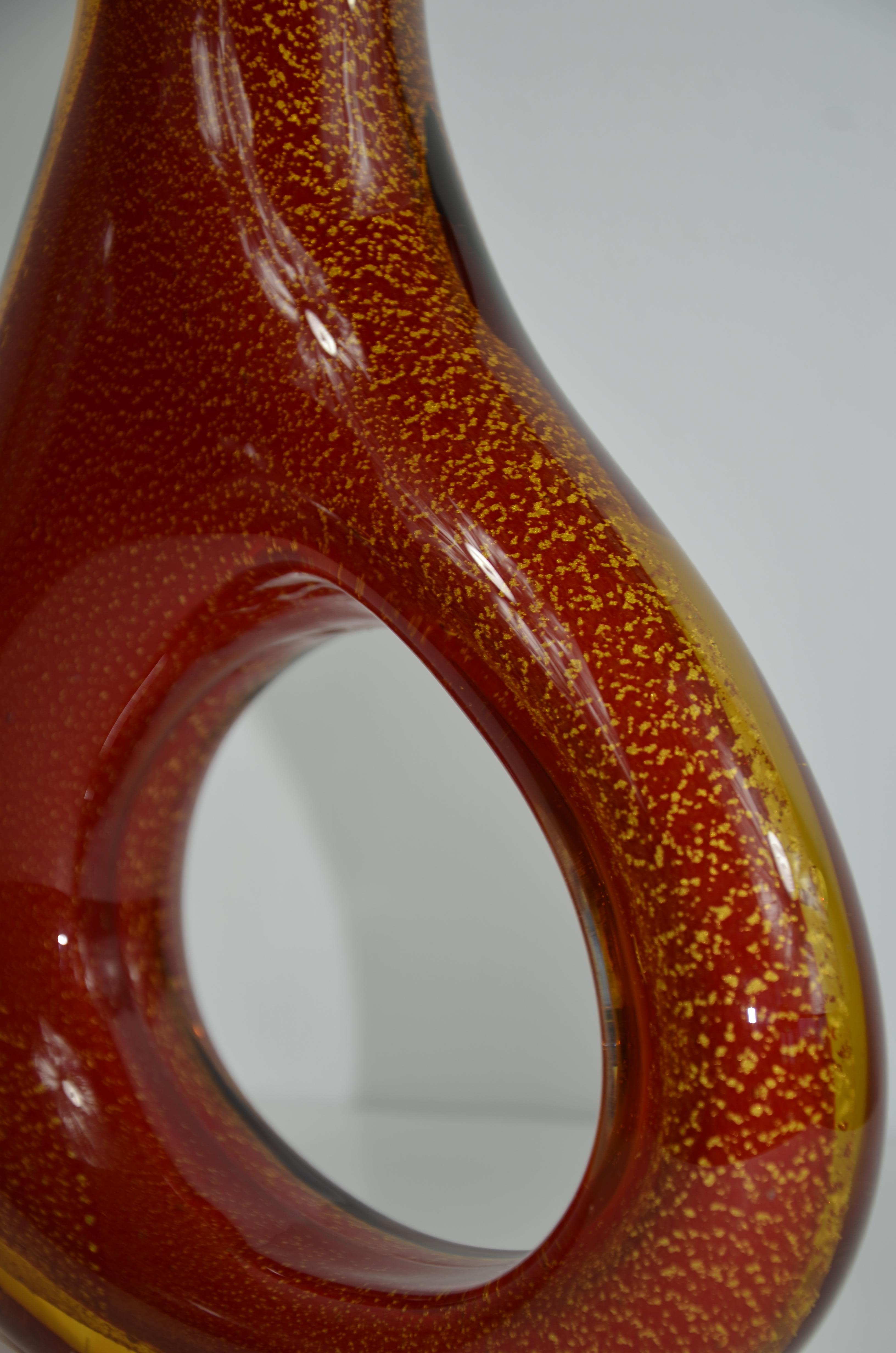 Dale Tiffany Orange Red with Gold Fleck Organic Shape Blown Art Glass Vase 3