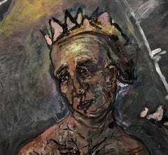 "Man Wearing Crown in Water", acrylic, paper, myth, loss, humanity, surrealist