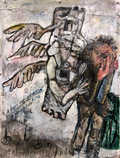 "One Waiting Too", acrylic, paper, angels, humanity, loss, myth, surrender