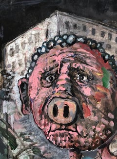 "Running To Running From", acrylic, paper, politics, humanity, surrealist dream