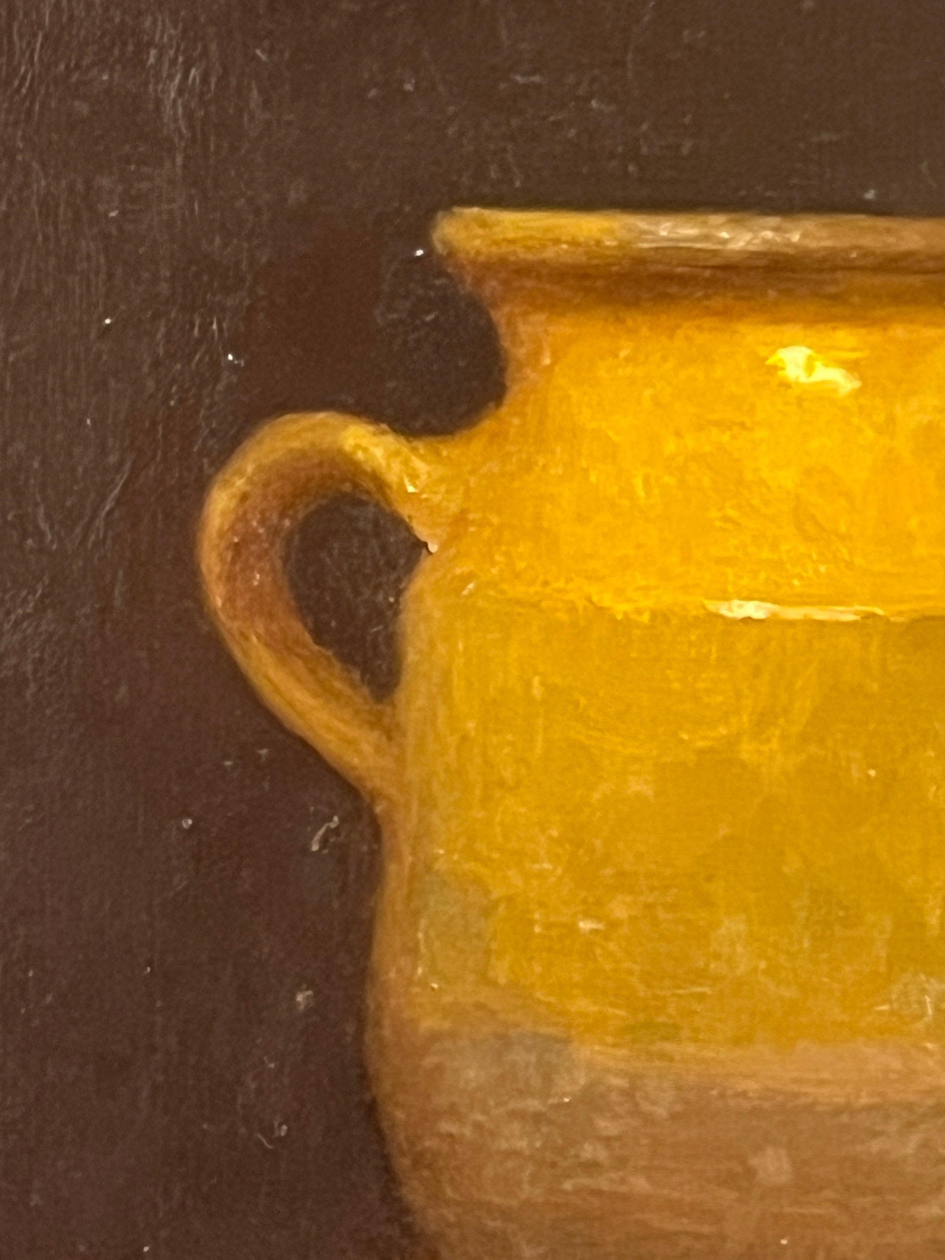 Le Pot de Confiture est une peinture à l'huile originale sur panneau. Il est encadré dans un cadre noir fait à la main avec une lèvre dorée. Les dimensions totales de l'œuvre encadrée sont d'environ 14x16 pouces. 

Le maître de la nature morte Dale