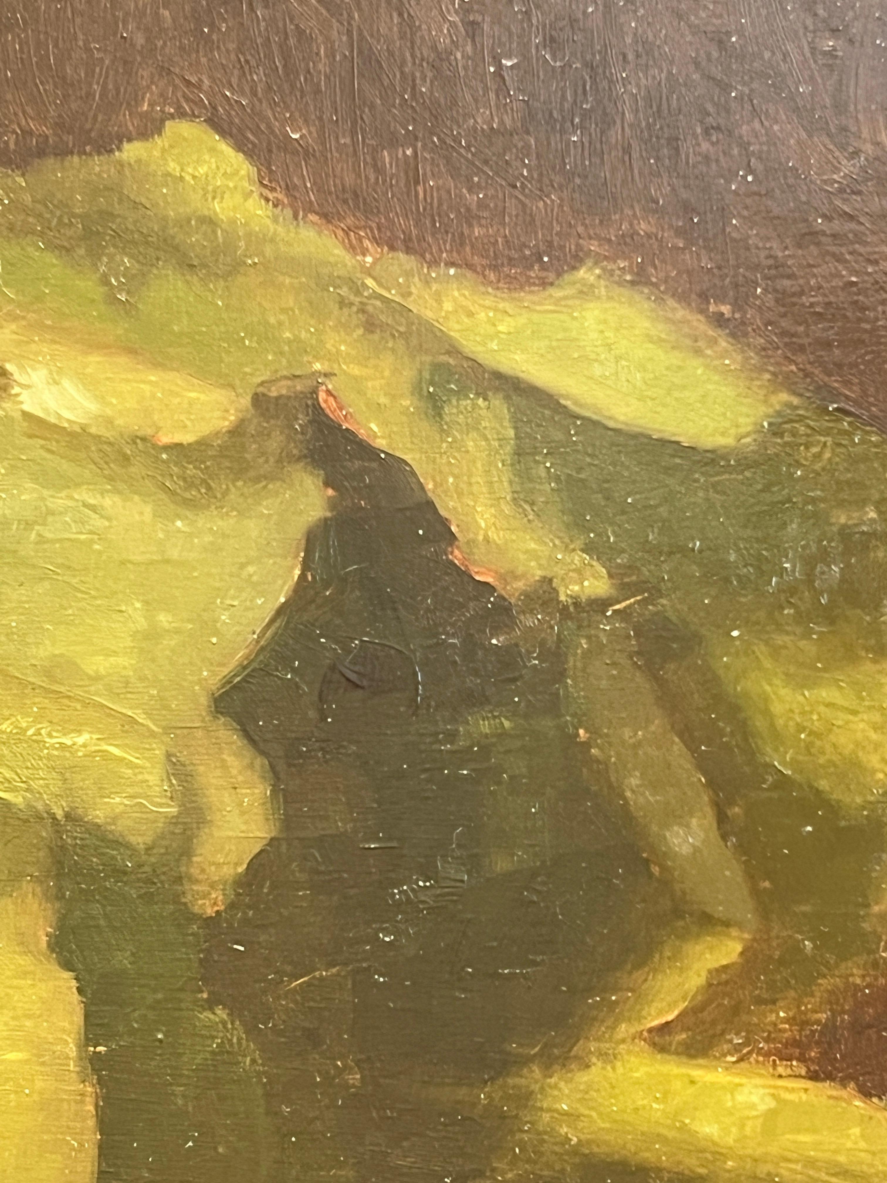 Le Romaine est une peinture à l'huile originale sur panneau. Il est encadré dans un cadre doré à l'eau. Les dimensions totales avec le cadre sont d'environ 10x14 pouces.

Le maître de la nature morte Dale Zinkowski est né à New York et ses premiers