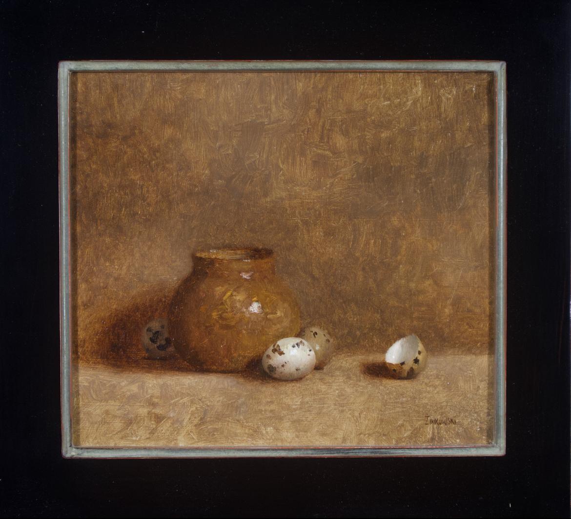 Still-Life Painting Dale Zinkowski - Poterie et œufs fantômes