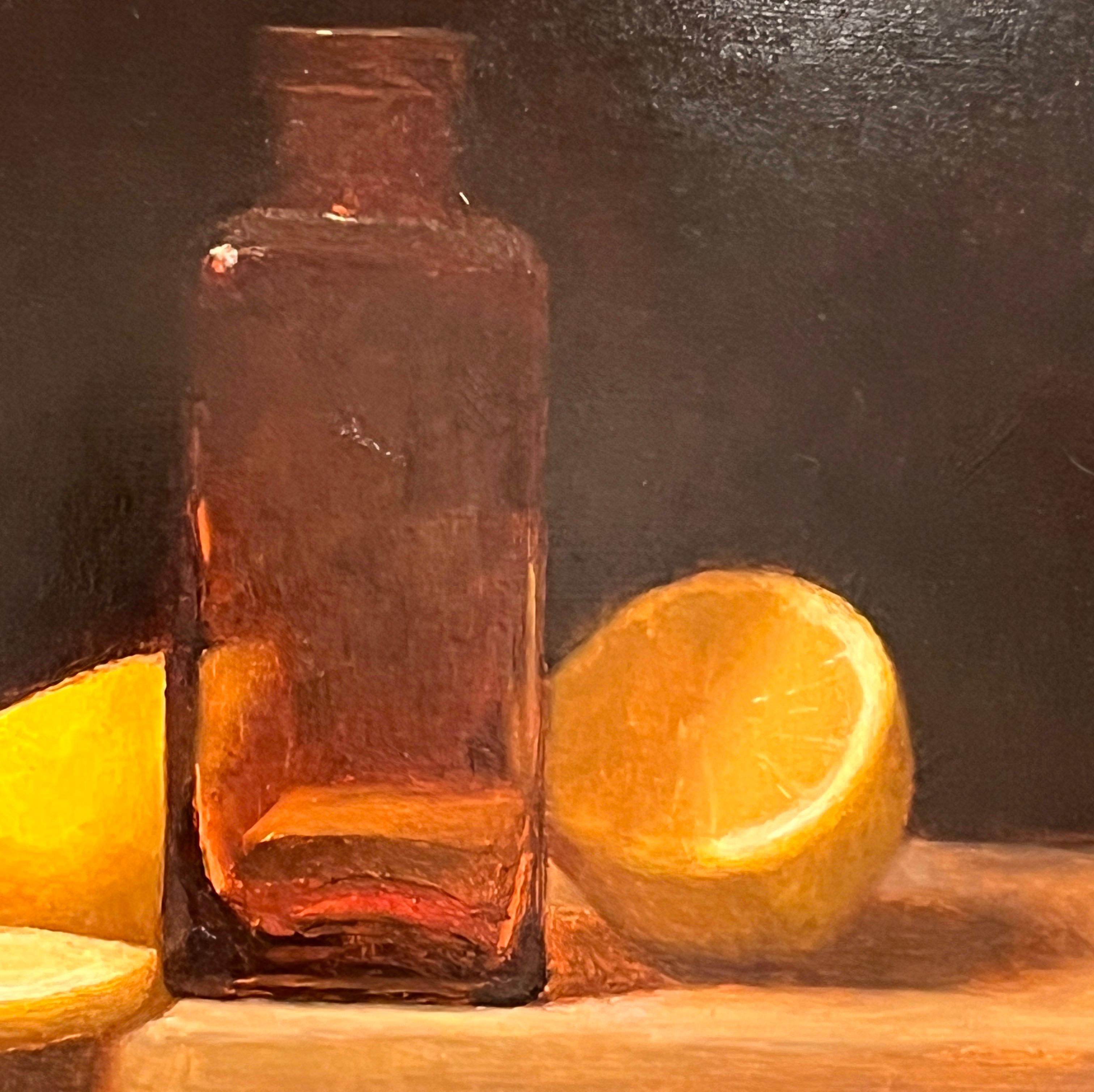 Natura morta con limoni e vetro - Still-Life Painting Marrone di Dale Zinkowski
