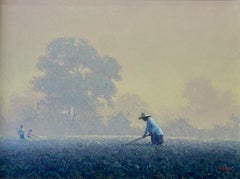 "Brouillard du matin" Scène de champ de ferme