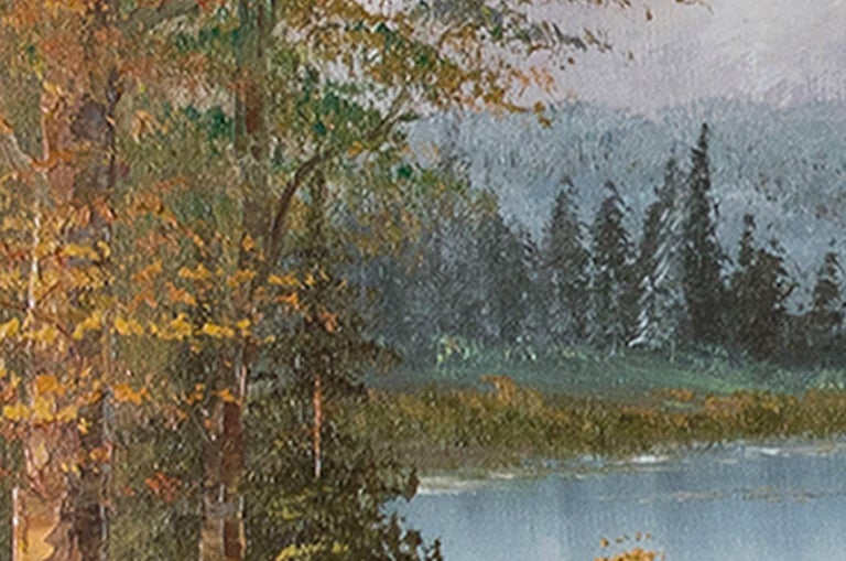 Dalhart Windberg - "Mountain, Lake, and Cottage," original oil painting