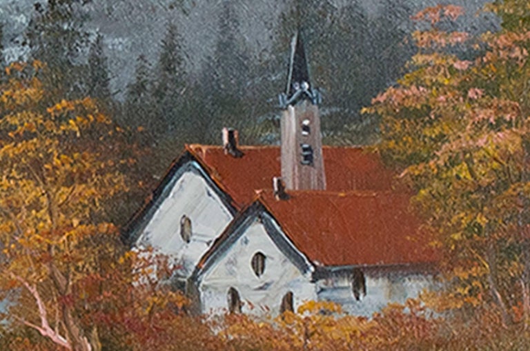 Dalhart Windberg - "Mountain, Lake, and Cottage," original oil painting
