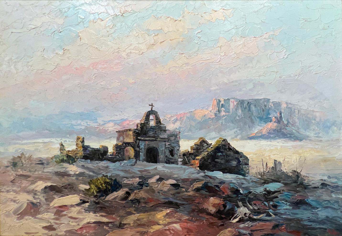 Dalhart Windberg Landscape Painting - "RUINAS EN EL OESTE DE TEXAS" RUINS IN WEST TEXAS
