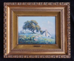 "Texas Pastoral Bluebonnet Scene" Framed Oil Painting Spring Wildflowers Farm