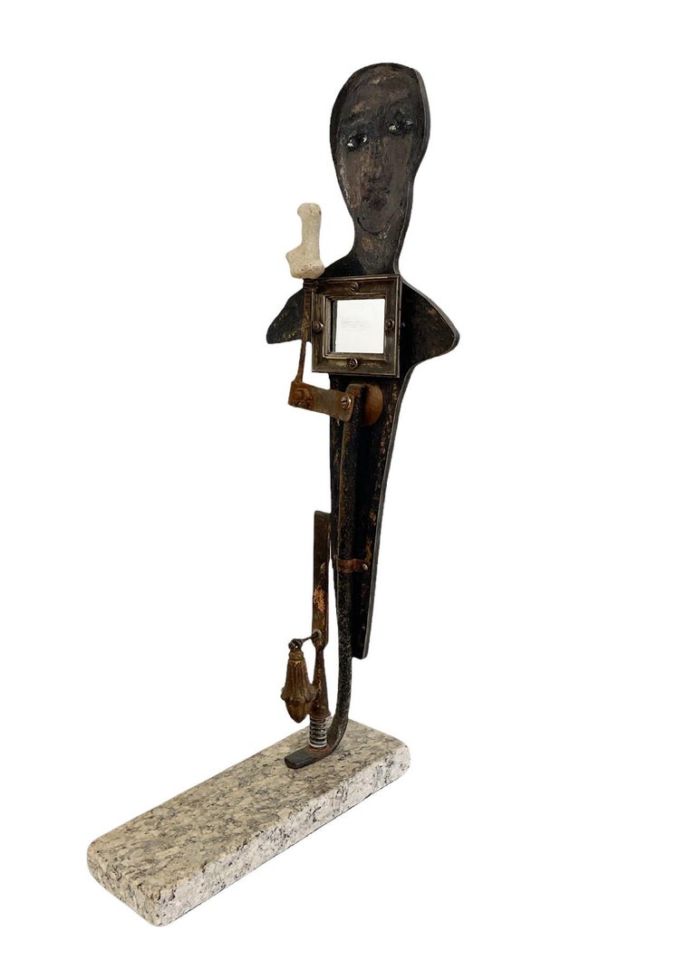 American Dali as an Idol, Sculptural Construction W / Mirror, Painting and Found Objects For Sale