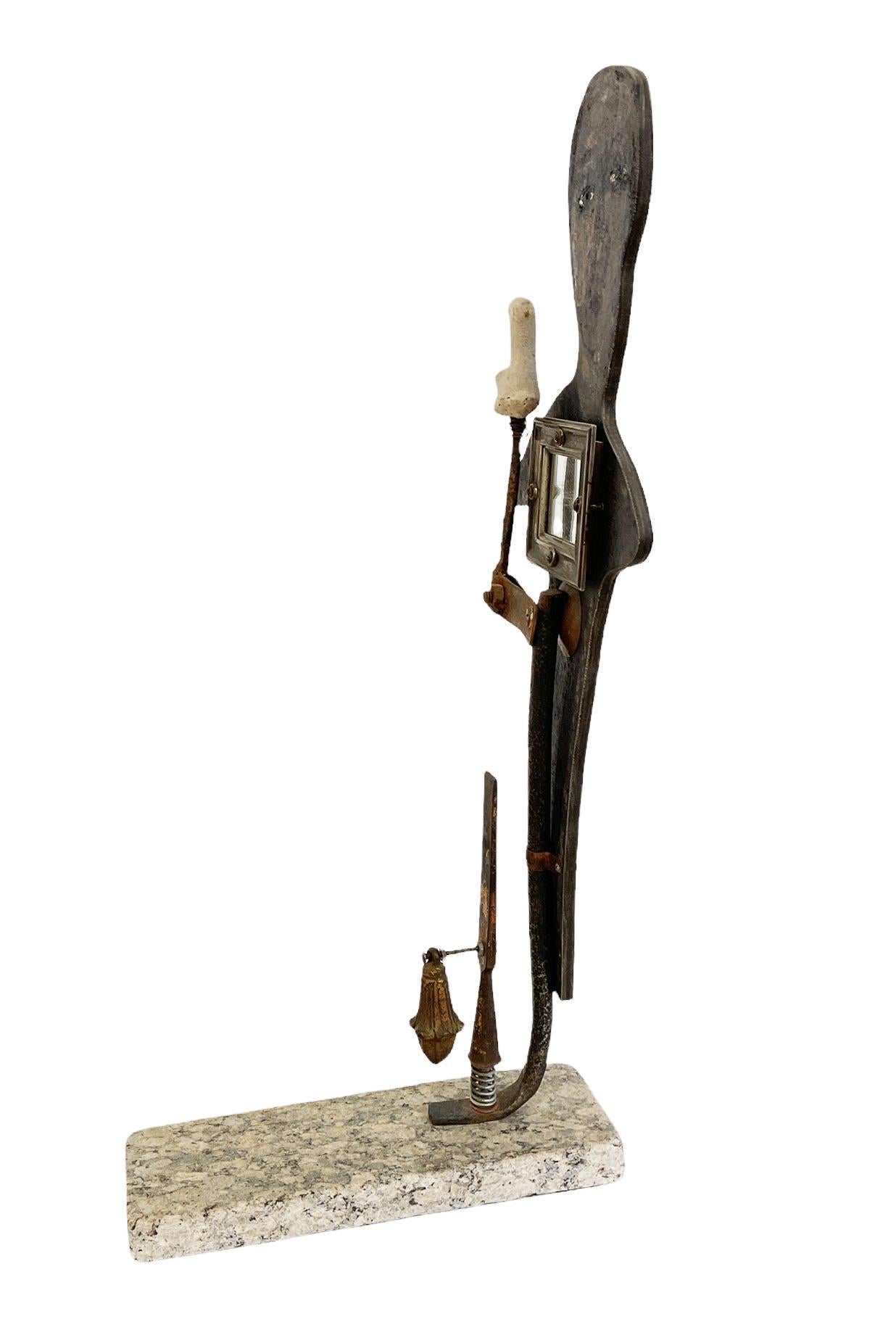Modern Dali as an Idol, Sculptural Construction W / Mirror, Painting and Found Objects For Sale