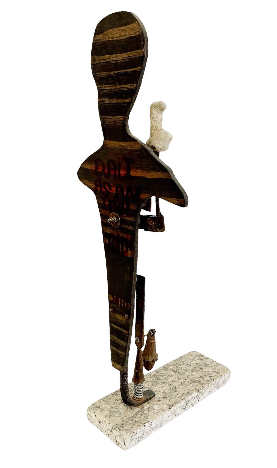 Hand-Crafted Dali as an Idol, Sculptural Construction W / Mirror, Painting and Found Objects For Sale