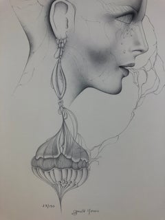 Dali Inspired French Surrealist B/W Lithograph by Gerald Moreno titled Amenophis