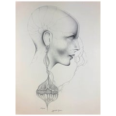 Dali Inspired French Surrealist B/W Lithograph by Gerald Moreno titled Amenophis