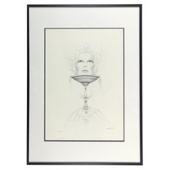 Surrealistische schwarz-weiße Lithographie von Gerald Moreno, inspiriert von Dali