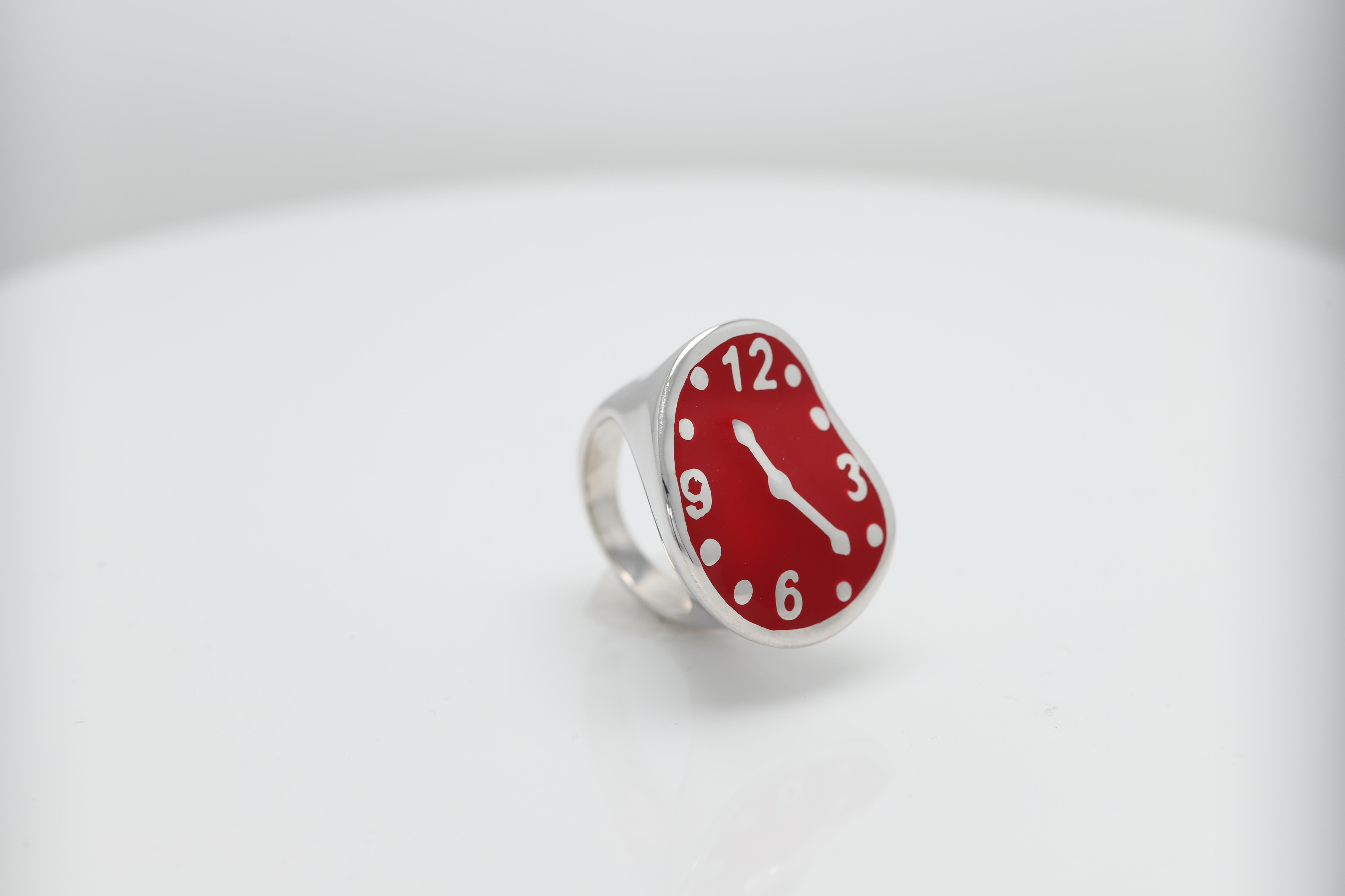 Enamel Artistic Art Ring Inspired by famous world artist sterling silver 925 hand made in Italy finger size 7.5  (NOT RESIZABLE) please inquire about other sizes. Approx design area size:  27 X 20 MM  ( 1'  INCH LONG ) Slightly imperfections may