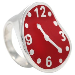 Melting Clock Art Ring Sterling Silver famous artist Dali Enamel Inspired Artist