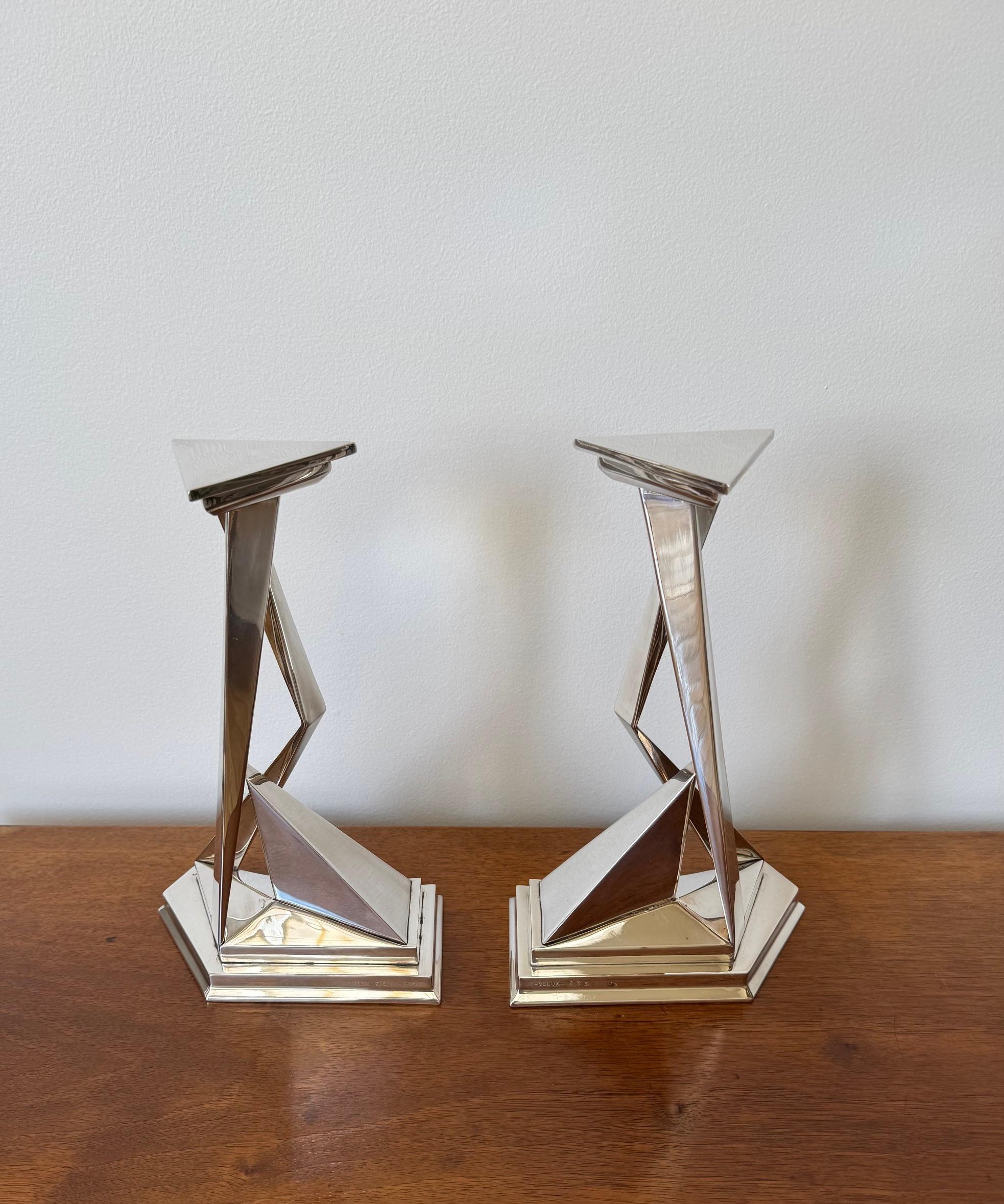 Fin du 20e siècle Paire de sculptures ou bougeoirs en bronze argenté de Dali 