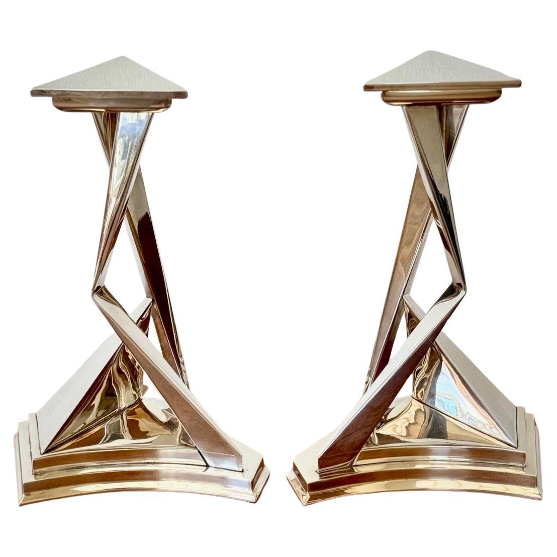 Paire de sculptures ou bougeoirs en bronze argenté de Dali "Castor & Pollux" 1974 en vente