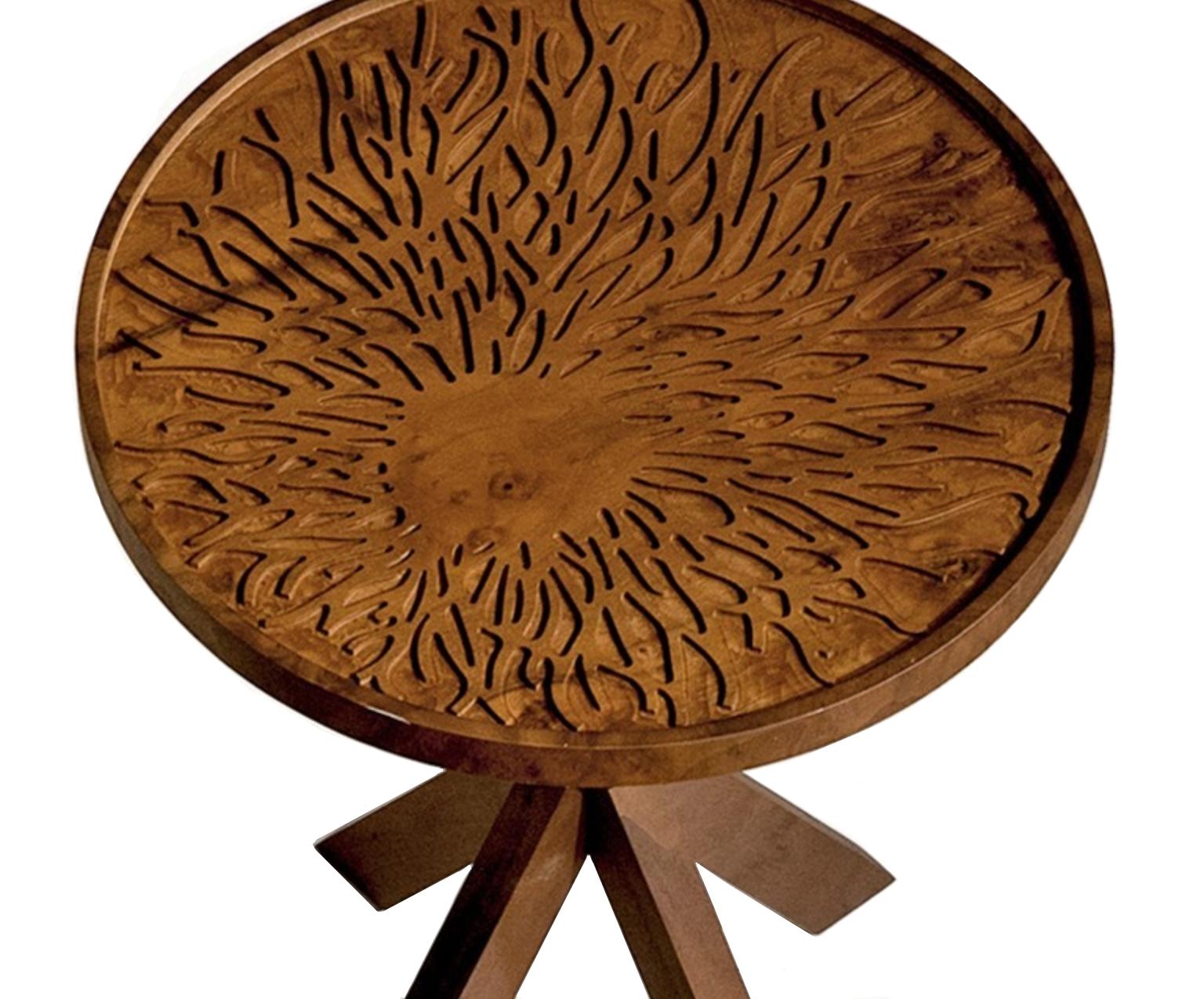 Modern Dali Side Table, Solid Walnut Wood Engraved Side Table For Sale