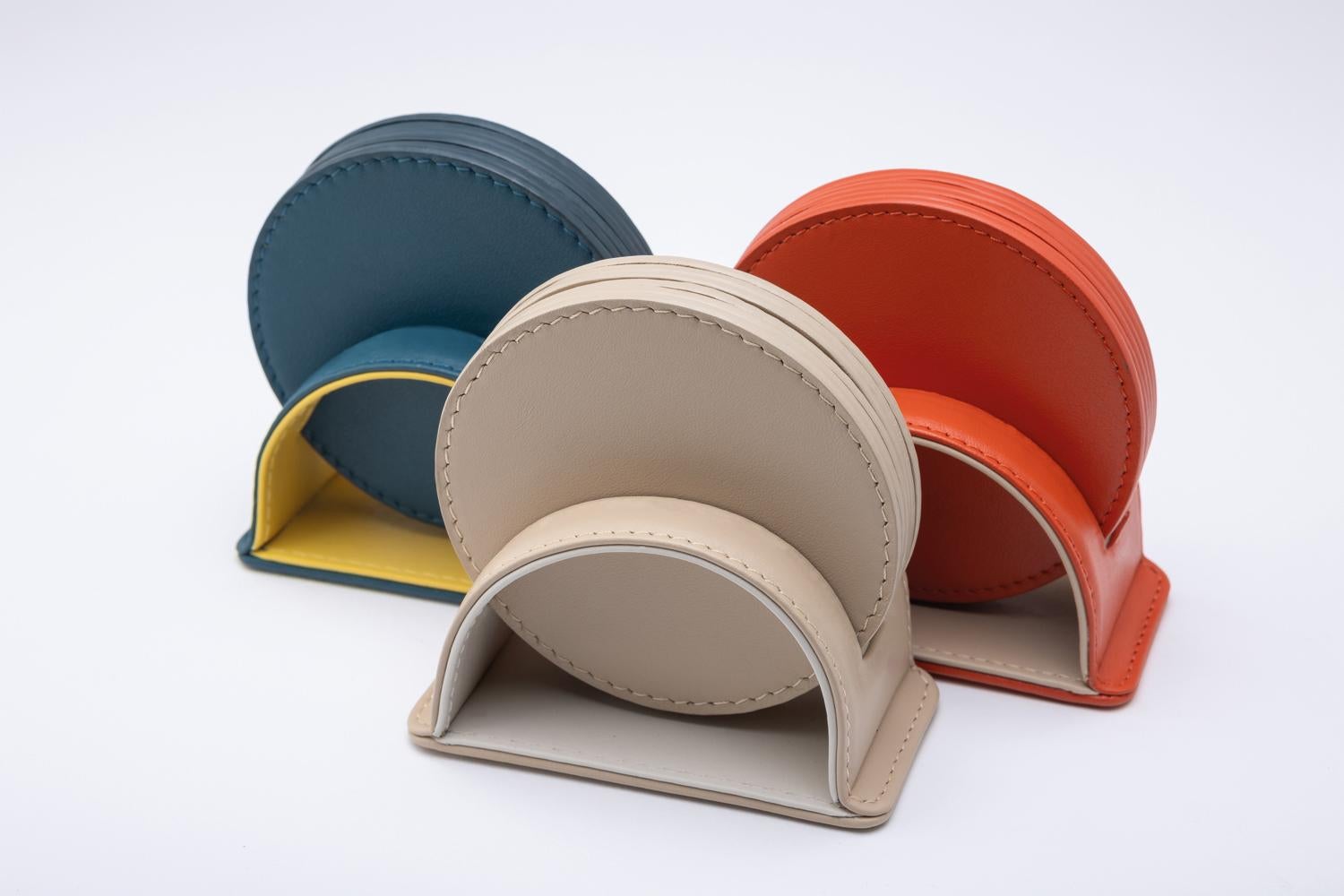 Italian DALÌ– Soft Round Coasters Arch Set – 6 pieces - Spritz Orange & Cappuccino Beige in vendita