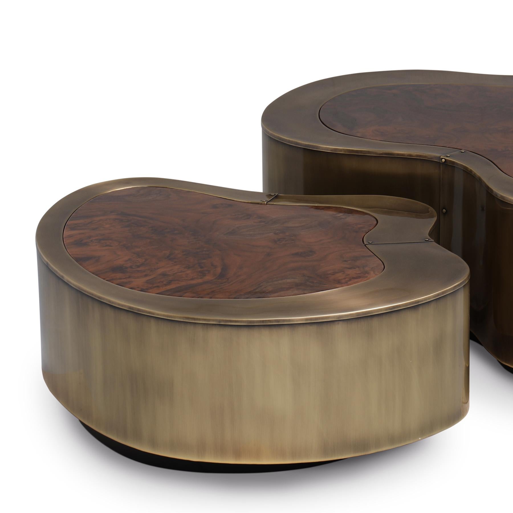 Noirci Dalia Table basse en noyer et laiton antique Set of 2 Coffee Table en vente