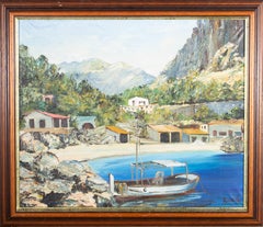 Vintage Dalia - 20th Century Oil, Coastal Village View