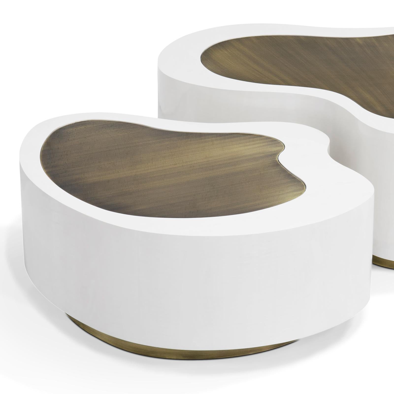 Portuguese Dalia White Brass Set of 2 Coffee Table