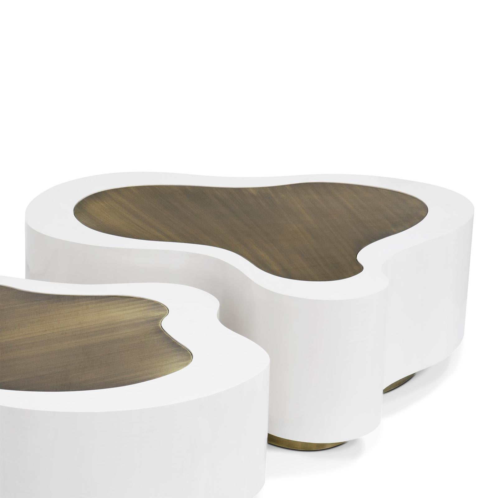 Hand-Crafted Dalia White Brass Set of 2 Coffee Table