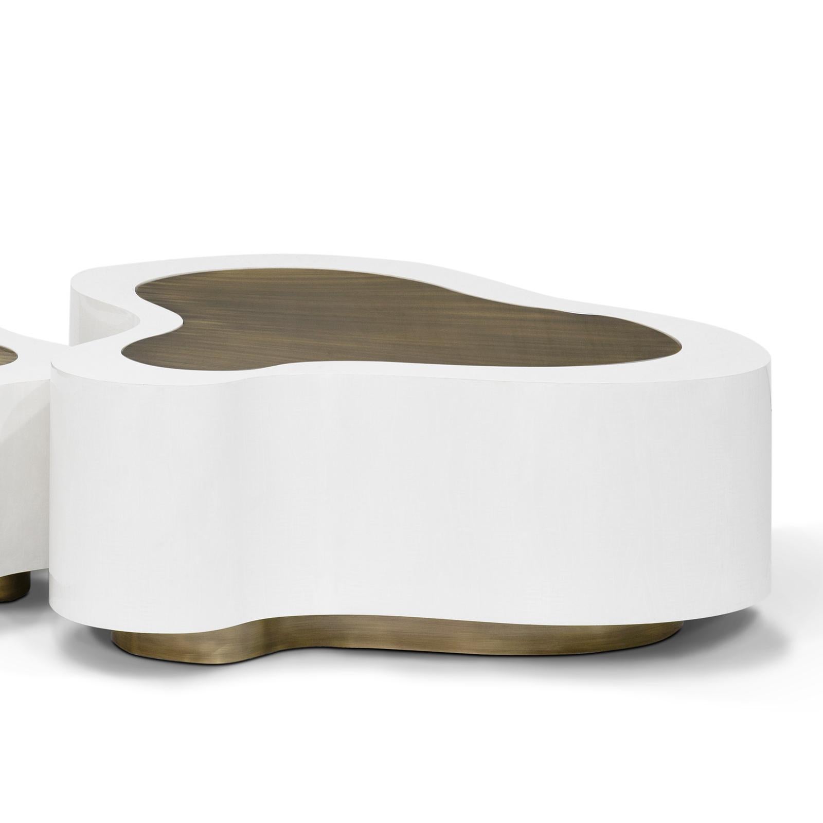 Contemporary Dalia White Brass Set of 2 Coffee Table