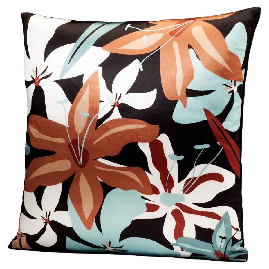 Cuscino decorativo floreale in seta blu Dalila