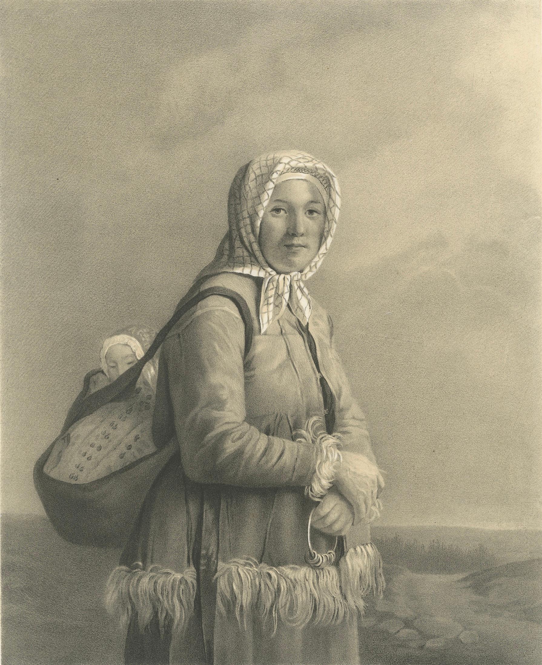 Dalkulla från Mora, Swedish Folk Costume Lithograph by Pehr Wickenberg, 1850