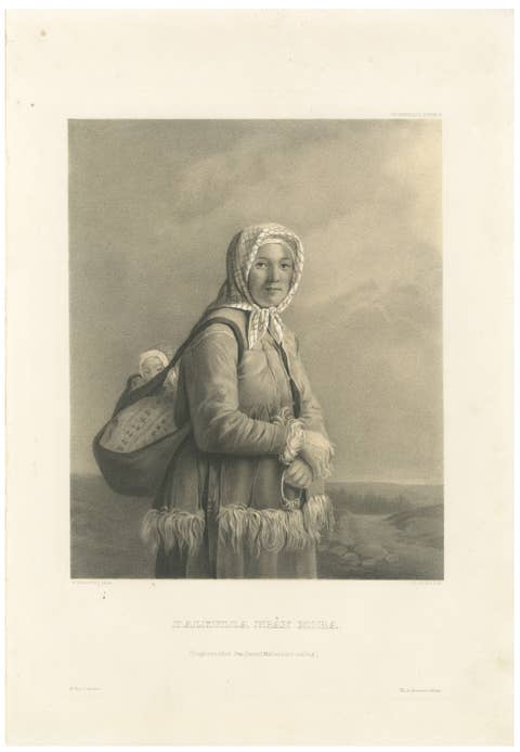 Dalkulla från Mora, Swedish Folk Costume Lithograph by Pehr Wickenberg, 1850