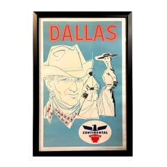 "Dallas. Continental Airlines" Vintage Travel Poster, Circa 1965