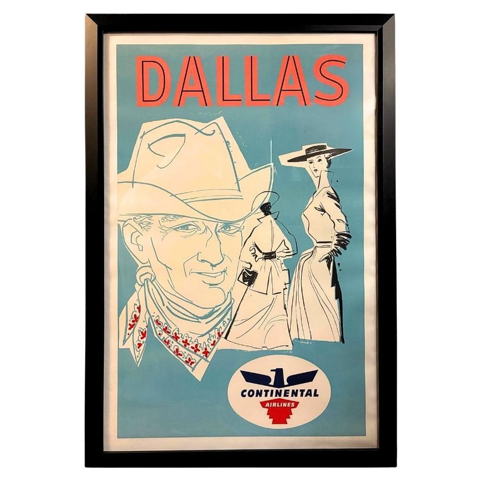 "Dallas. Continental Airlines" Vintage Travel Poster, Circa 1965