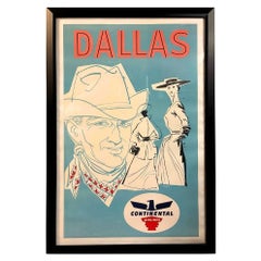 "Dallas. Continental Airlines" Vintage Travel Poster, Circa 1965