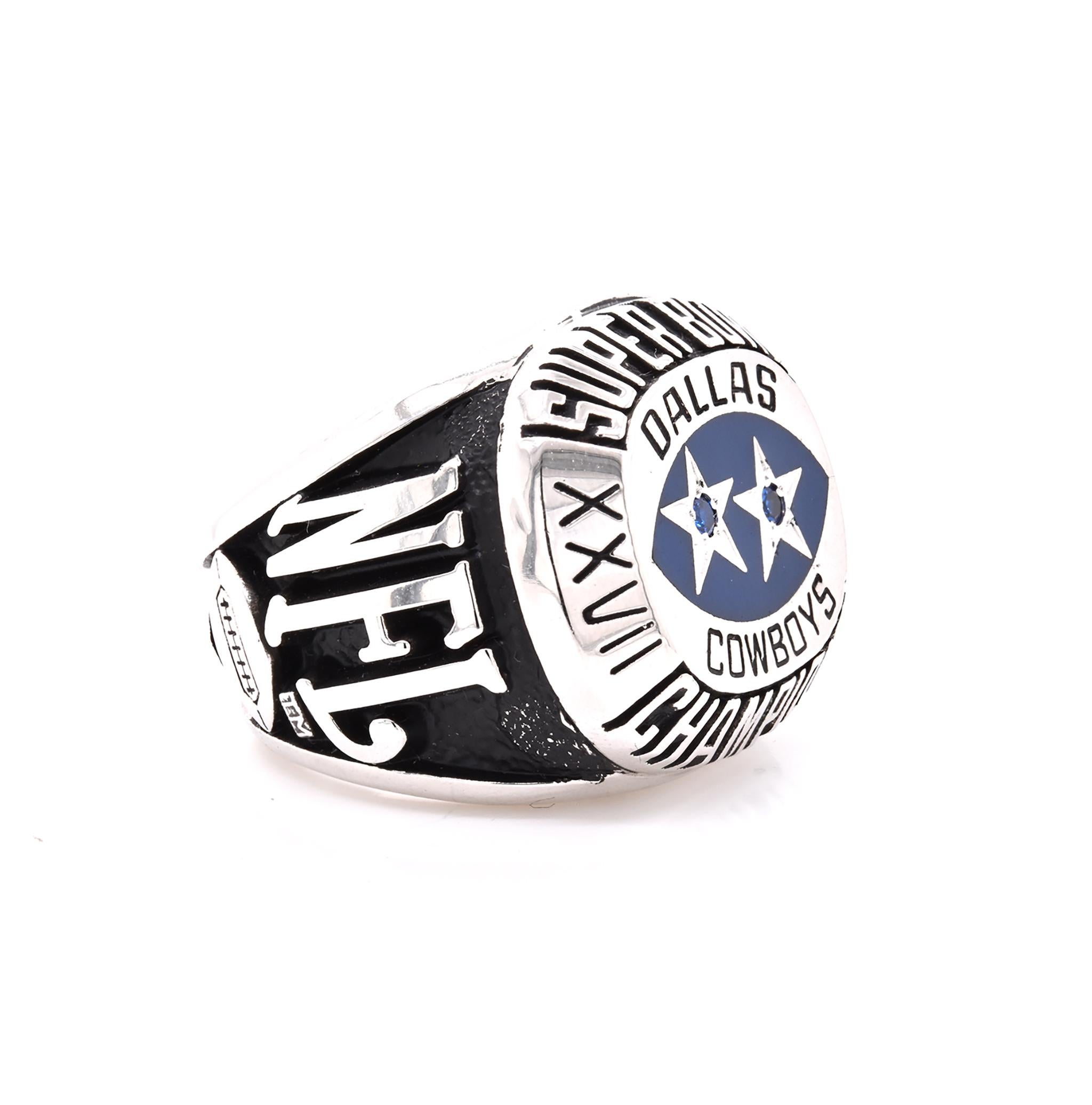 Designer: Dallas Cowboys
Material: sterling silver
Dimensions: ring measures 21.7mm wide
Serial #: 2466 / 5000
Weight: 38.44 grams
